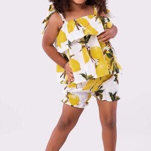 Lemon Print Kids Outfit - Yellow & White size 7yr old